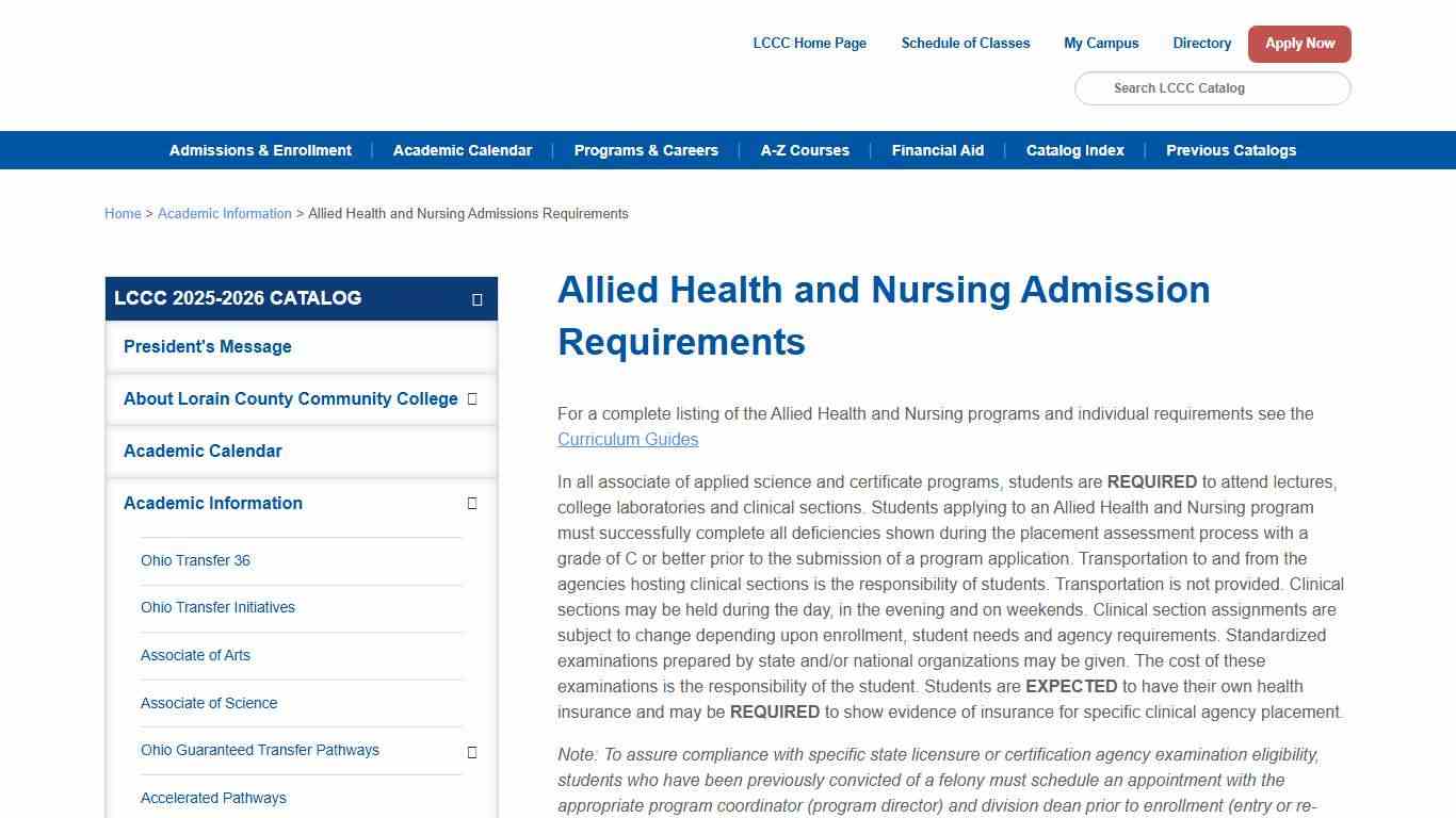 Allied Health and Nursing Admission Requirements < Lorain County Community College