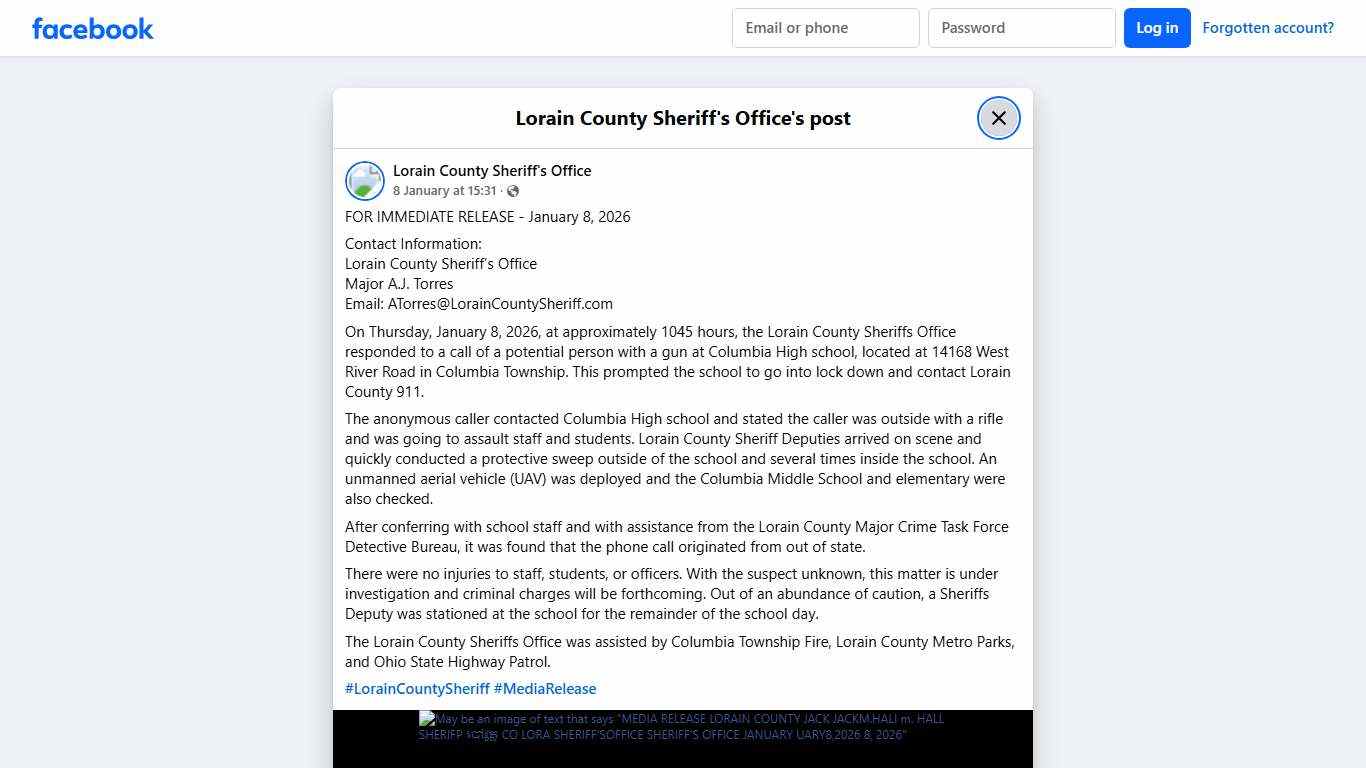 FOR IMMEDIATE RELEASE -... - Lorain County Sheriff's Office Facebook